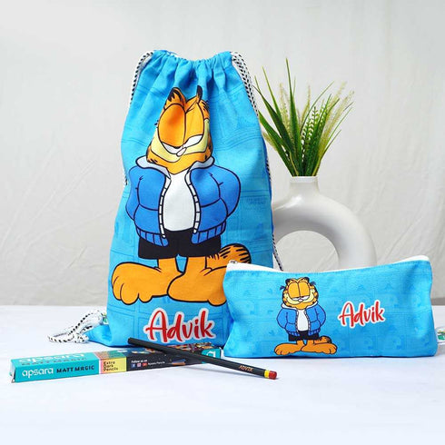 Cat Printed Kids Drawstring Bag & Pouch Combo