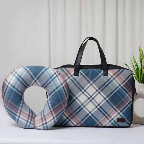 Check Pattern Printed Canvas and PU Laptop Bag Combo Gift Set - Uncommongifts.in