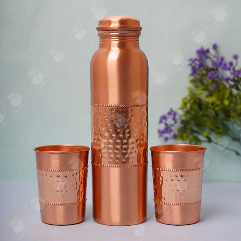 Copper Bottle with Two Glasses Diwali Gift Combo