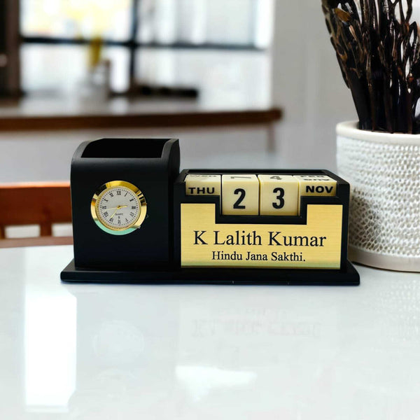 Customised Pen Stand With Clock Date Weekday Month