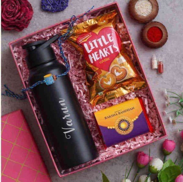 Customize Stainless Steel Bottle Rakhi Combo Gift Set