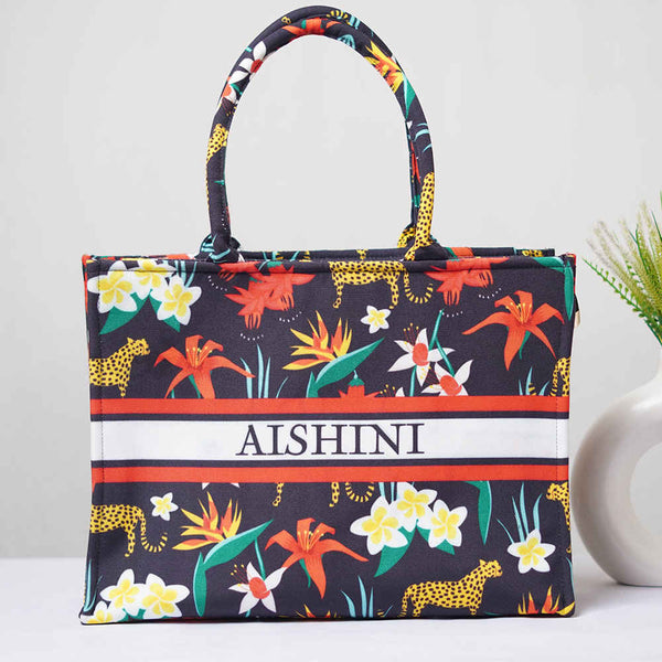 Customized Animal Printed Black Handheld Box Bag