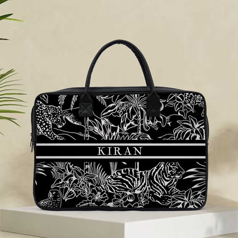 Customized Animal Printed Canvas and PU Laptop Bag - Uncommongifts.in