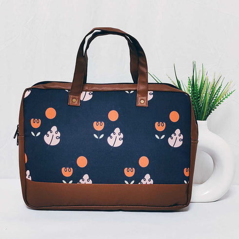 Black Printed Canvas and PU Laptop Bag Fit 15.6 Inch Laptop
