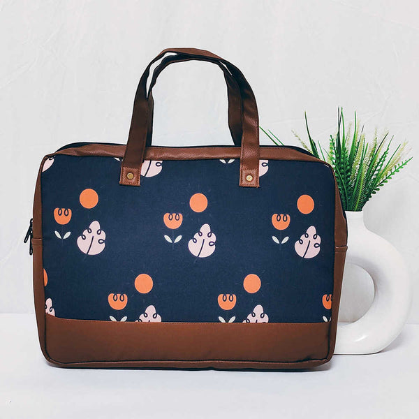 Black Printed Canvas and PU Laptop Bag Fit 15.6 Inch Laptop