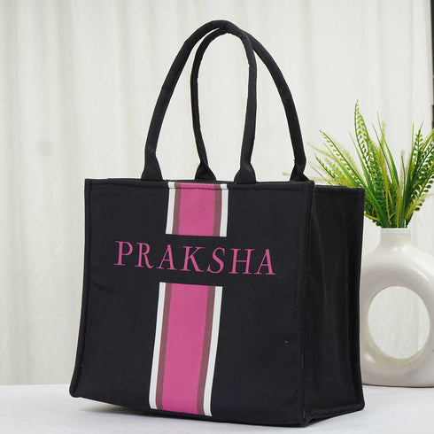 Customized Black Striped Box Tote Bag - Uncommongifts.in