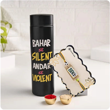 Customized Bro Rakhi With Temperature Bottle