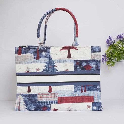 Customized Christmas Tree Printed Box Tote Bag