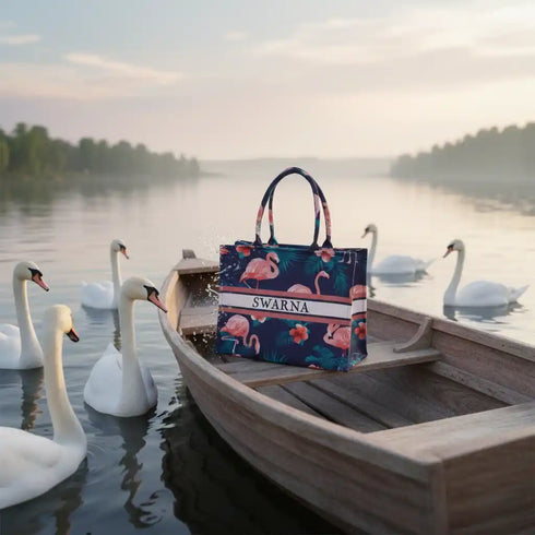 Customized Flamingo Printed Blue Handheld Box Bag