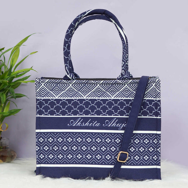 Customized Geometric Printed Canvas Shoulder Bag Box Handbags - Uncommongifts.in