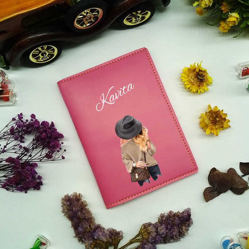 Customized Girl Printed Passport Cover - Black