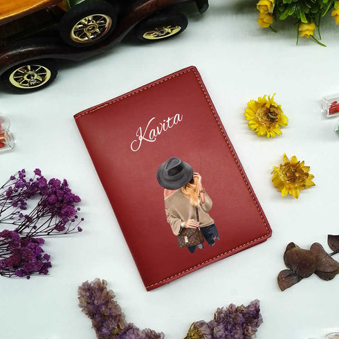 Customized Girl Printed Passport Cover - Black