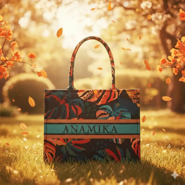 Customized Leaf Printed Blue Handheld Box Bag
