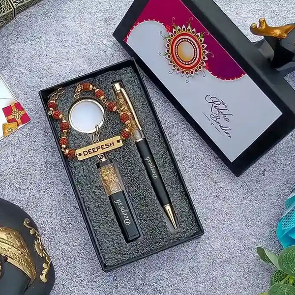 Customized Pen Keychain Rakhi Combo