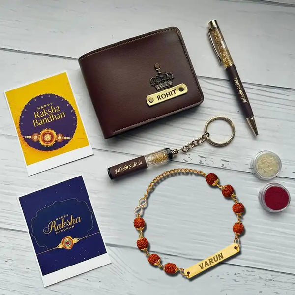 Customized Wallet Rakhi Combo Gift Set