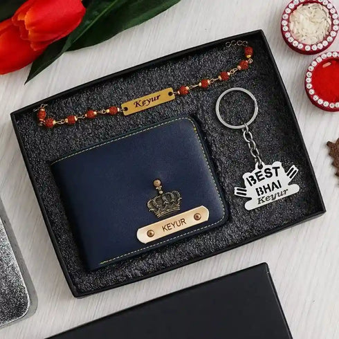 Customized Wallet Rakhi Combo Gift Set