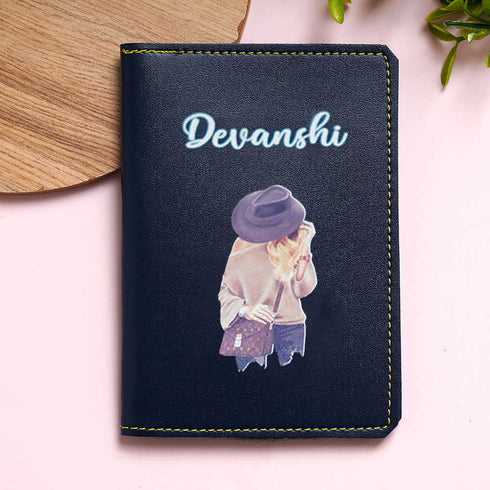 Customized Girl Printed Passport Cover - Black