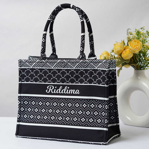Black and White Stripes Printed Box Tote Bag - Uncommongifts.in