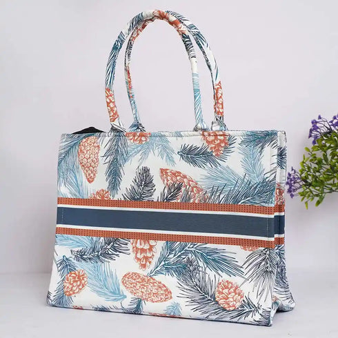 Customized Christmas Leafs Printed Box Tote Bag