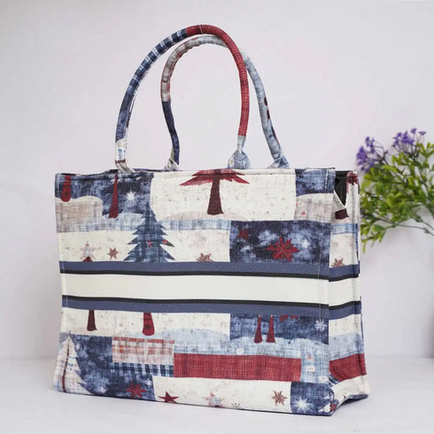 Customized Christmas Tree Printed Box Tote Bag