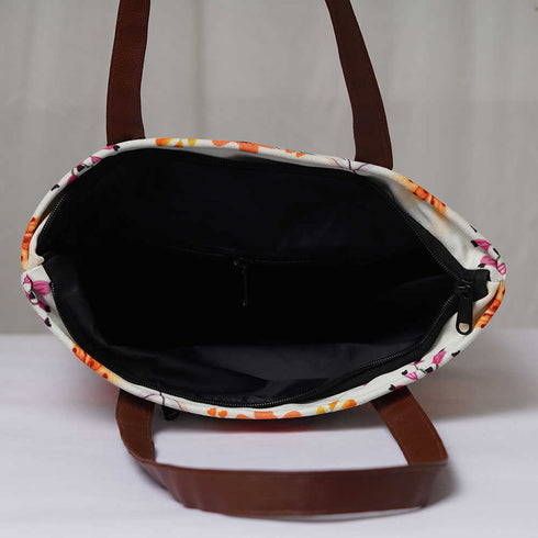 Personalised Floral Printed Structured Tote Bag