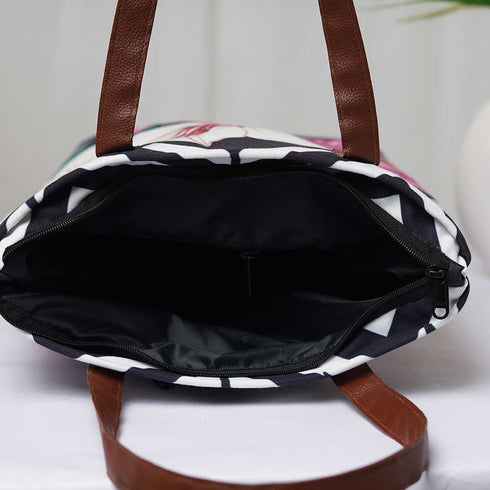 Personalised Floral Printed Structured Tote Bag