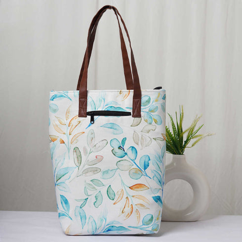 Personalised Leaf's Printed Structured Tote Bag