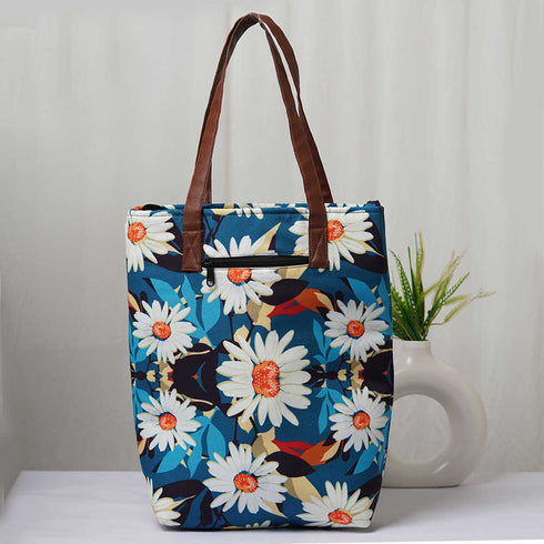 Personalised White Floral Printed Structured Tote Bag