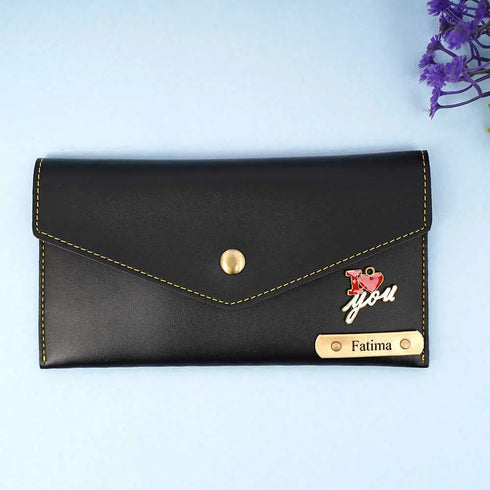 Personalised Women's Wallet With Charm - Black