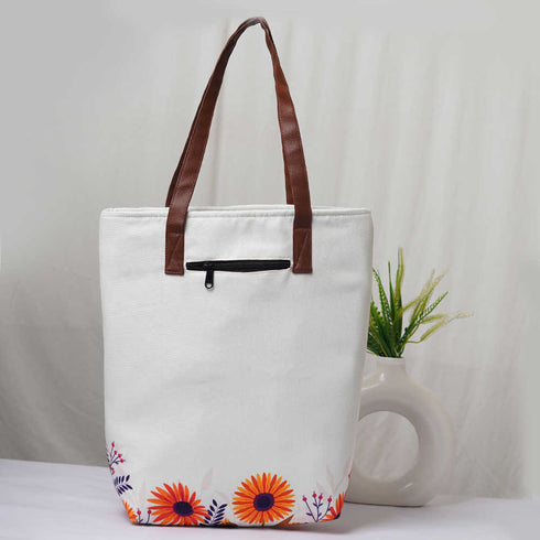 Personalised Floral Printed Structured Tote Bag