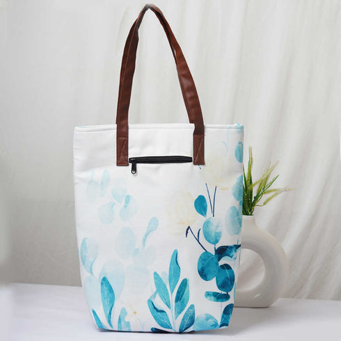Personalised Leaf's Printed Structured Tote Bag