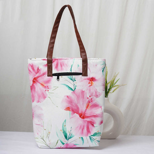Personalised Pink Floral Printed Structured Tote Bag