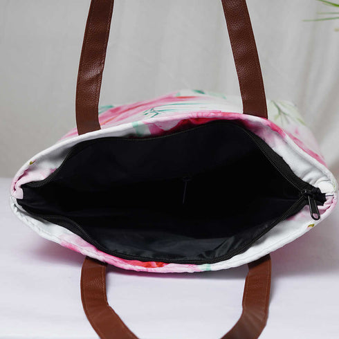 Personalised Pink Floral Printed Structured Tote Bag