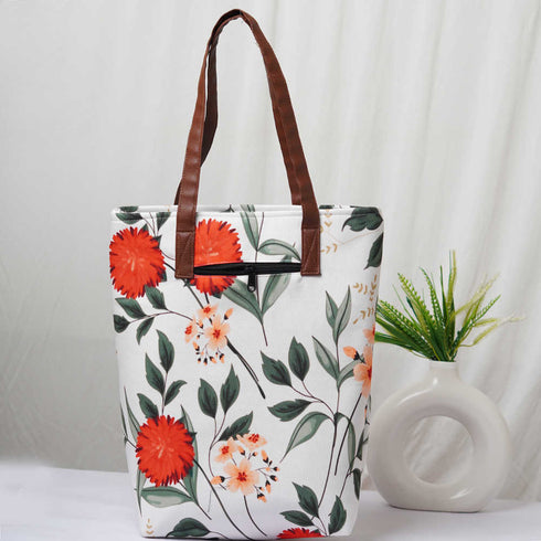 Personalised Floral Printed Structured Tote Bag