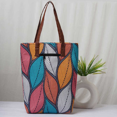 Personalised Multicolor Leaf's Printed Structured Tote Bag