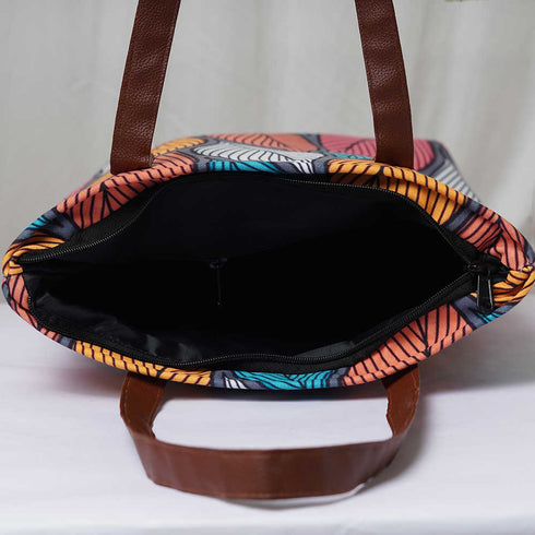 Personalised Multicolor Leaf's Printed Structured Tote Bag