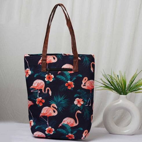 Personalised Flamingo Printed Structured Tote Bag