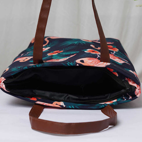 Personalised Flamingo Printed Structured Tote Bag