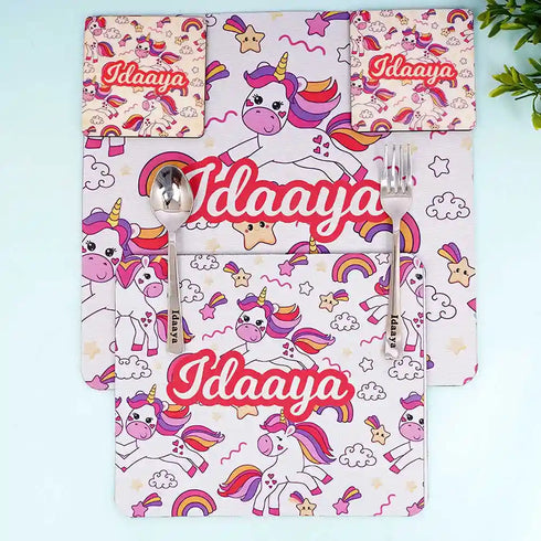 Personalised Cartoon Printed Kids Dinner Mat Set