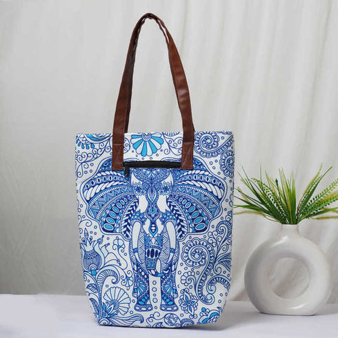 Personalised Elephant Printed Structured Tote Bag