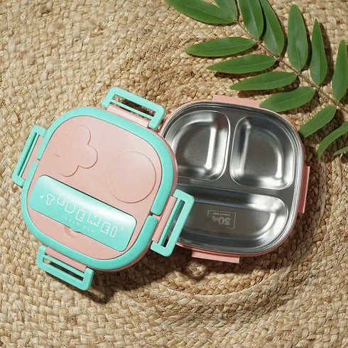 Personalized Steel Compartment Lunch Box for Kids - Pink