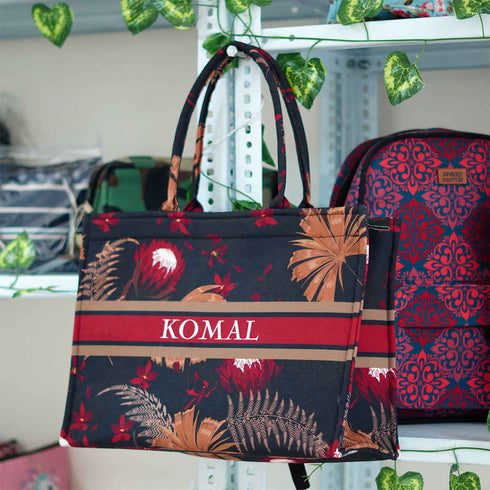 Red Flowers Printed Customised Box Tote Bag - Uncommongifts.in