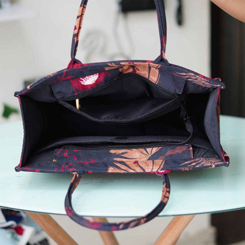 Red Flowers Printed Customised Box Tote Bag - Uncommongifts.in