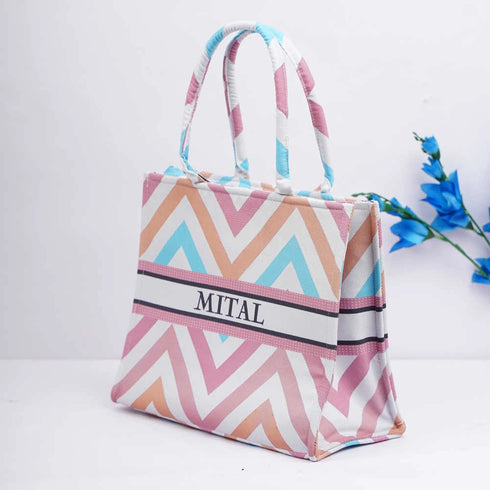 Personalised Geometric Printed Box Tote Bag