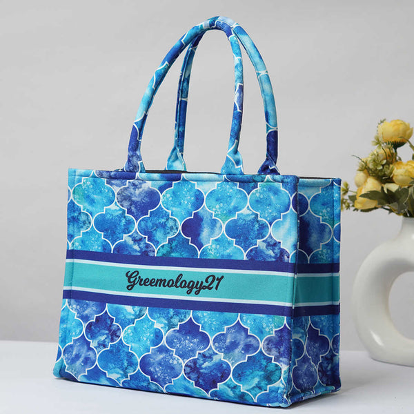 Customized Ethnic Motifs Printed Blue Handheld Box Bag - Uncommongifts.in