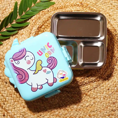Personalized Unicorn Theme Steel Compartment Lunch Box for Kids