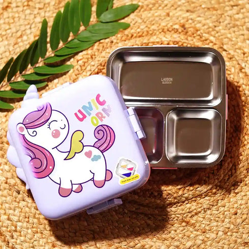 Personalized Unicorn Theme Steel Compartment Lunch Box for Kids