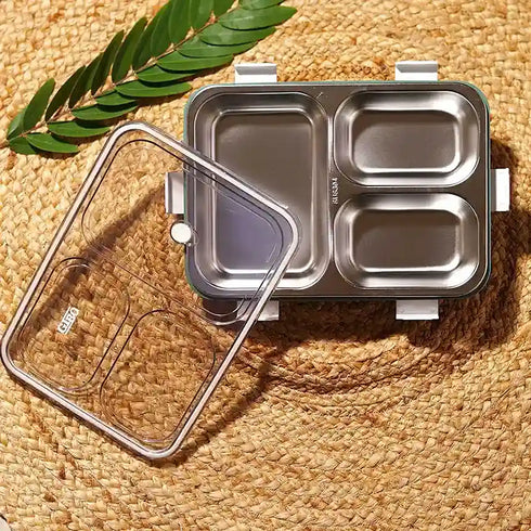 Personalized Steel Compartment Lunch Box for Kids - Green