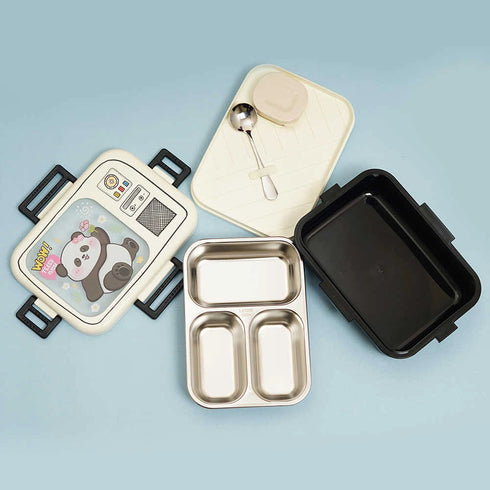 Personalized Panda Theme Steel Compartment Lunch Box For Kids