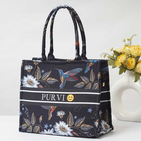 Customized Birds And Flowers Box Tote Bag - Uncommongifts.in